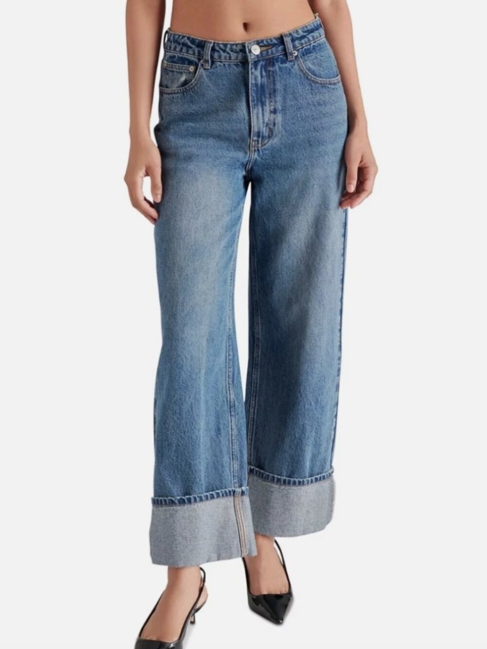 New Steve Madden Jeans Noelie Wide Leg Cuffed Jeans Size 25 Length 27"